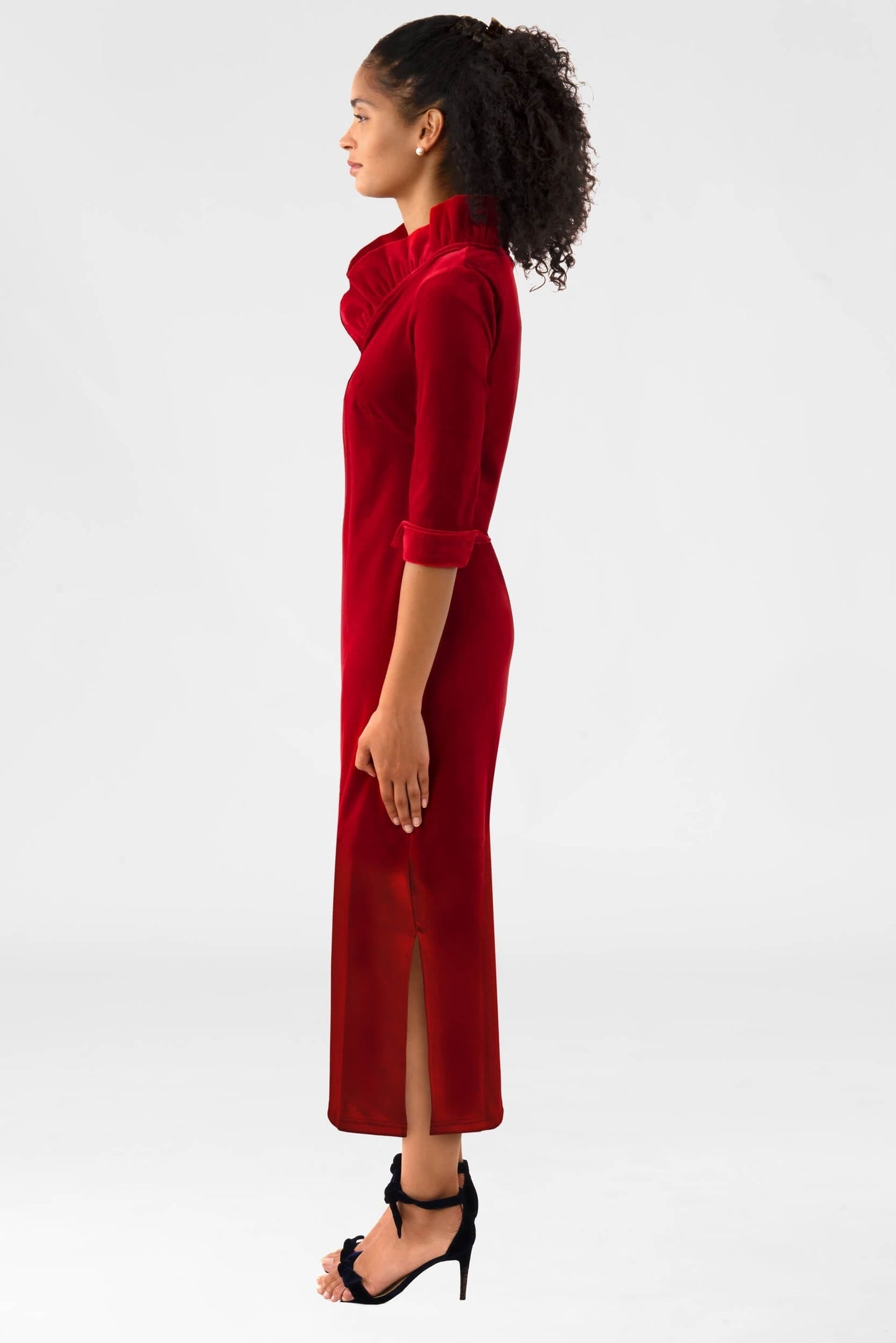 Ruffneck Midi Maxi Dress- Silky Velvet