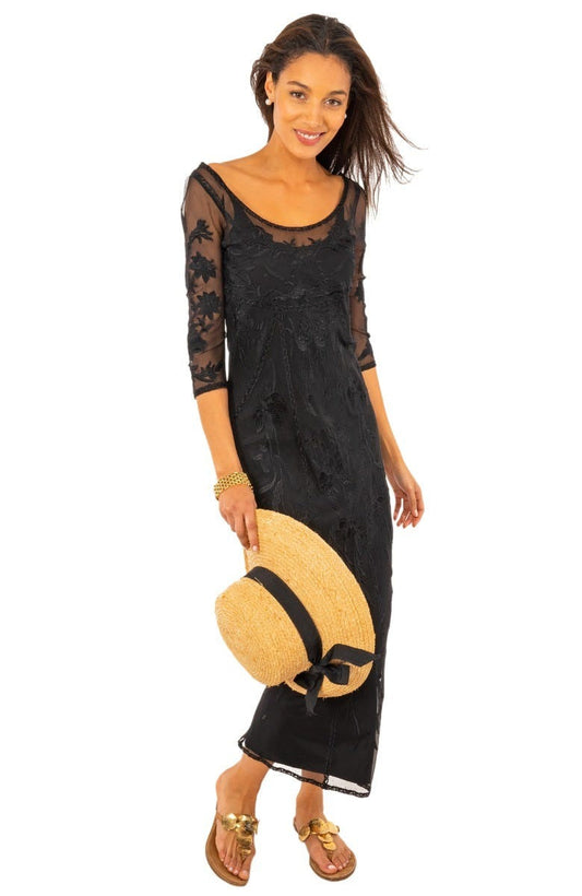 Mesh Embroidered Midi/Maxi Dress with Slip - Ikebana