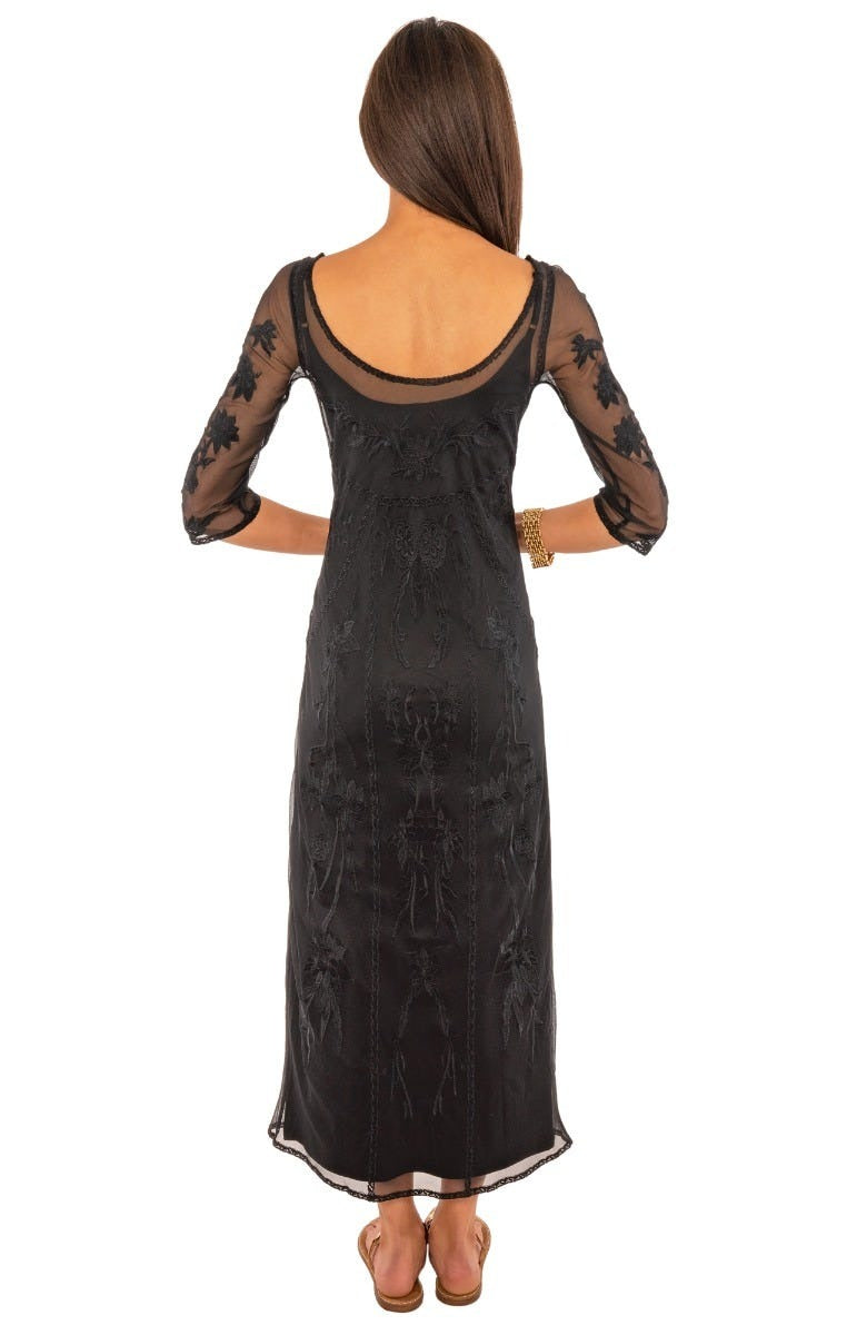 Mesh Embroidered Midi/Maxi Dress with Slip - Ikebana