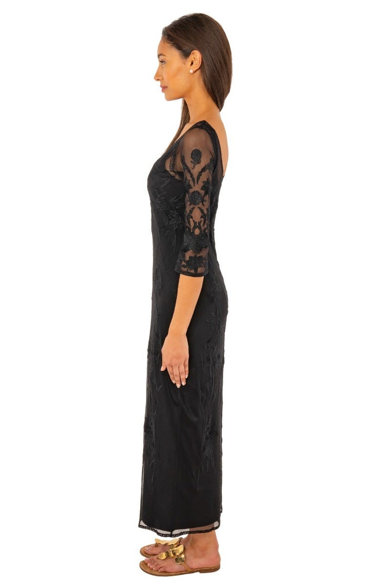 Mesh Embroidered Midi/Maxi Dress with Slip - Ikebana