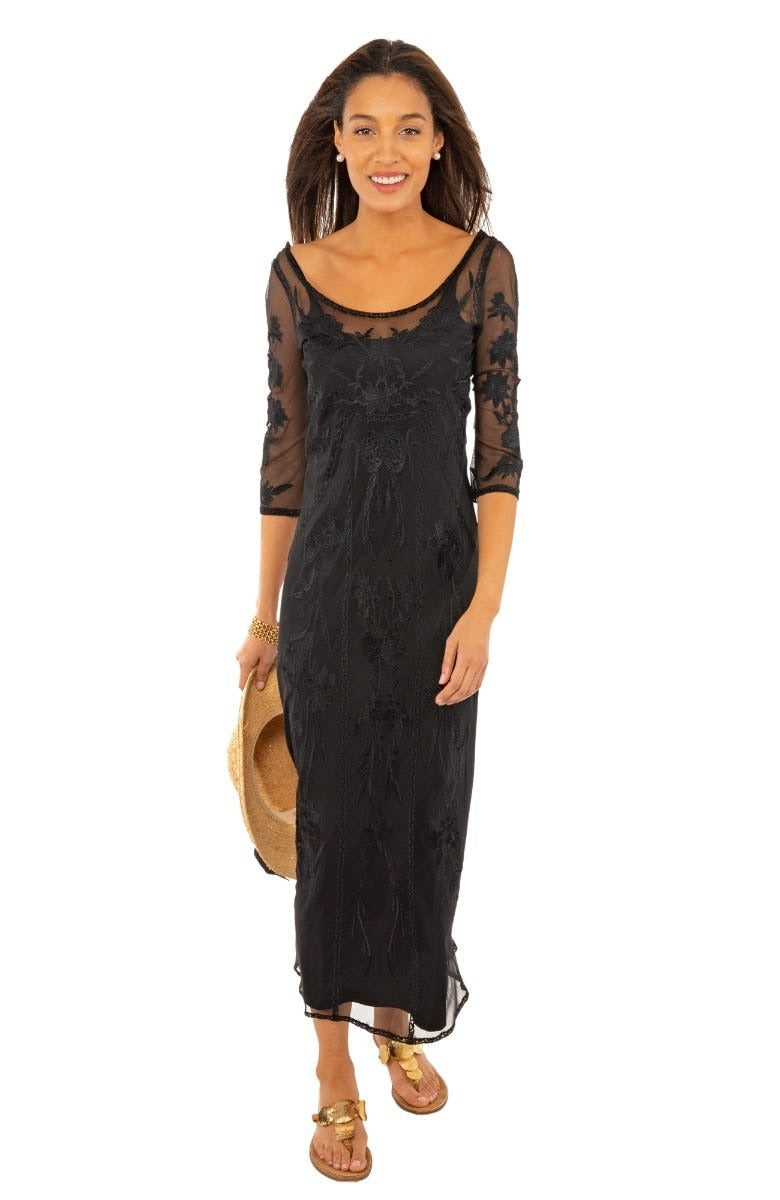 Mesh Embroidered Midi/Maxi Dress with Slip - Ikebana