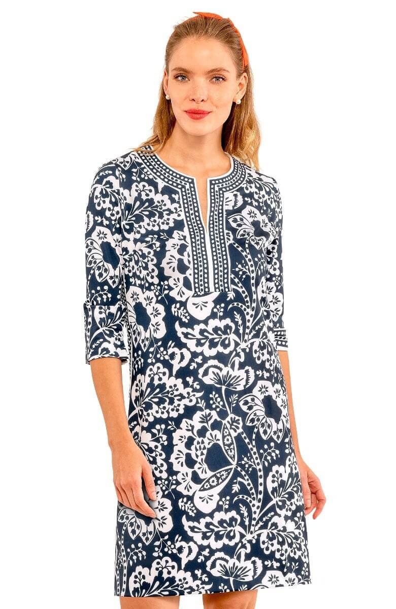 Split Neck Dress - Flora