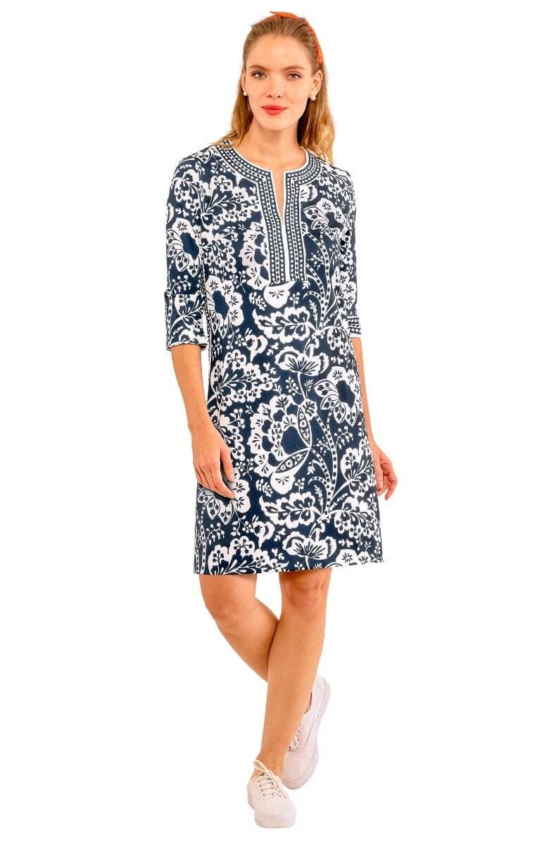 Split Neck Dress - Flora