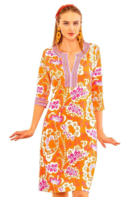 Split Neck Dress - Flora